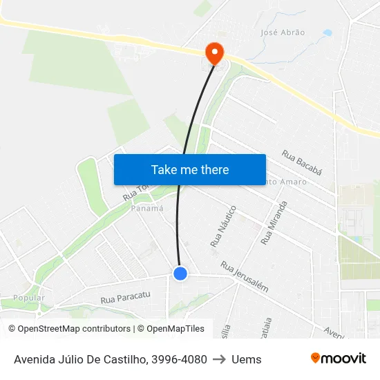 Avenida Júlio De Castilho, 3996-4080 to Uems map