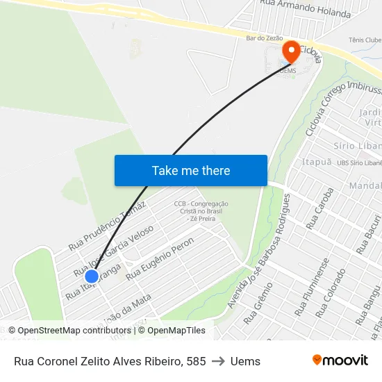 Rua Coronel Zelito Alves Ribeiro, 585 to Uems map