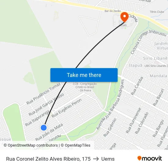 Rua Coronel Zelito Alves Ribeiro, 175 to Uems map
