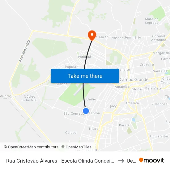 Rua Cristóvão Álvares - Escola Olinda Conceição Teixeira Bacha to Uems map