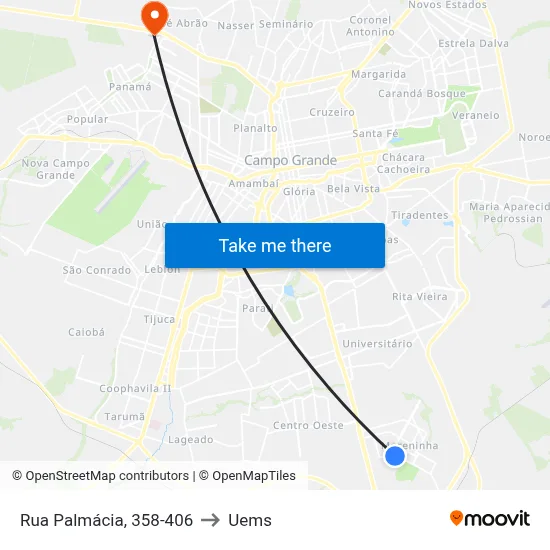 Rua Palmácia, 358-406 to Uems map