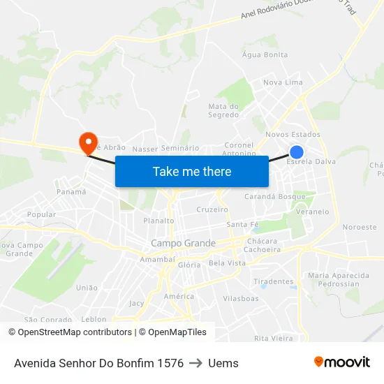 Avenida Senhor Do Bonfim 1576 to Uems map