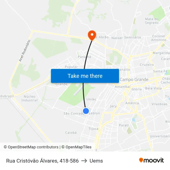 Rua Cristóvão Álvares, 418-586 to Uems map