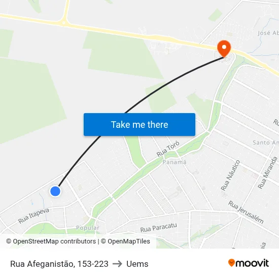 Rua Afeganistão, 153-223 to Uems map