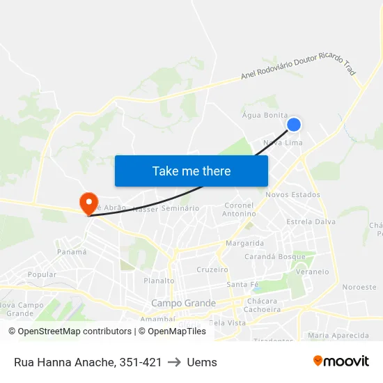 Rua Hanna Anache, 351-421 to Uems map
