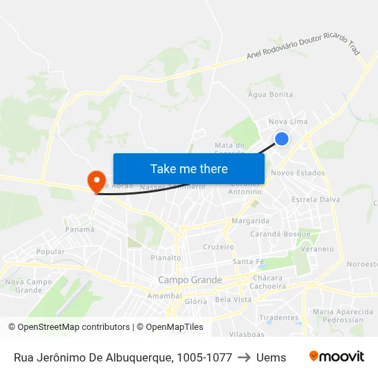 Rua Jerônimo De Albuquerque, 1005-1077 to Uems map