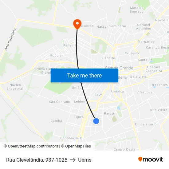 Rua Clevelândia, 937-1025 to Uems map