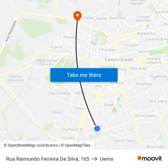Rua Raimundo Ferreira Da Silva, 165 to Uems map