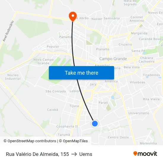 Rua Valério De Almeida, 155 to Uems map
