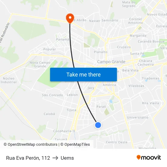 Rua Eva Perón, 112 to Uems map