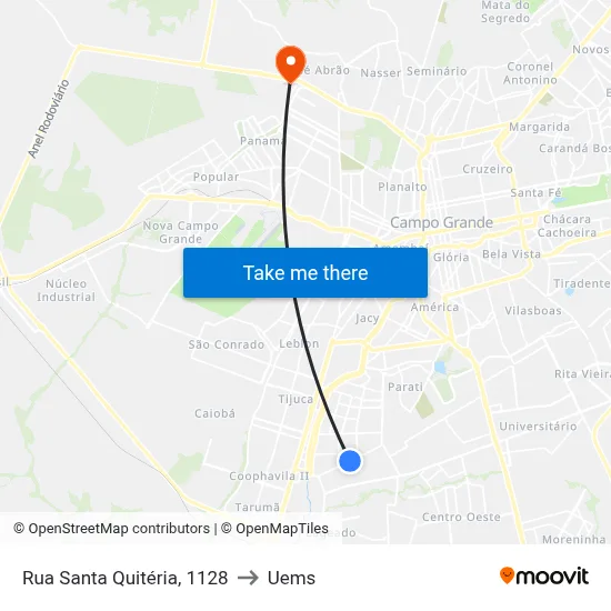 Rua Santa Quitéria, 1128 to Uems map