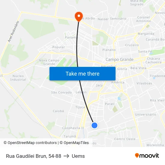 Rua Gaudilei Brun, 54-88 to Uems map