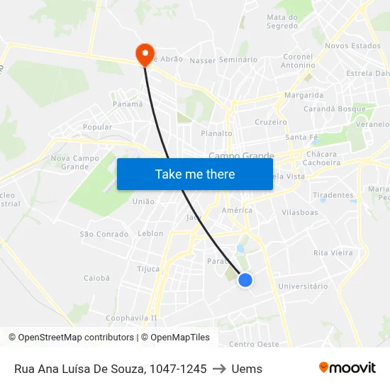 Rua Ana Luísa De Souza, 1047-1245 to Uems map