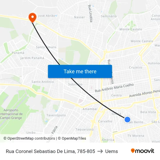 Rua Coronel Sebastiao De Lima, 785-805 to Uems map