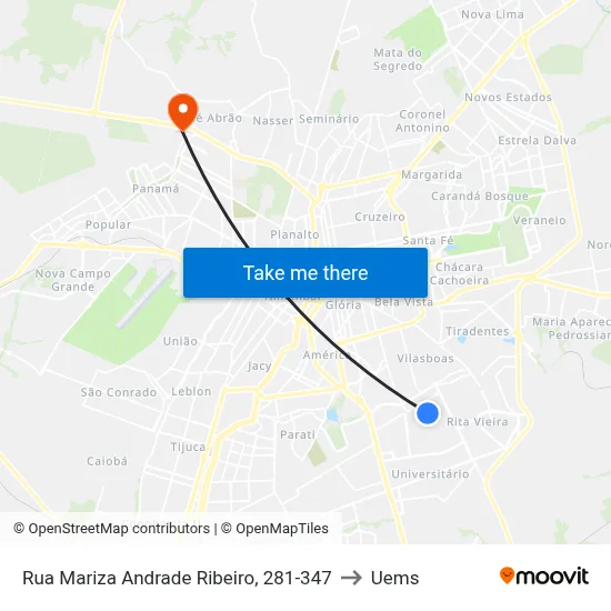 Rua Mariza Andrade Ribeiro, 281-347 to Uems map