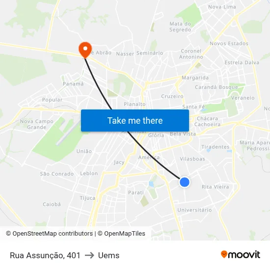 Rua Assunção, 401 to Uems map