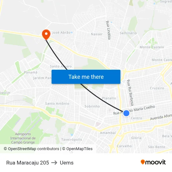 Rua Maracaju 205 to Uems map