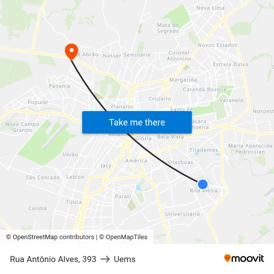 Rua Antônio Alves, 393 to Uems map