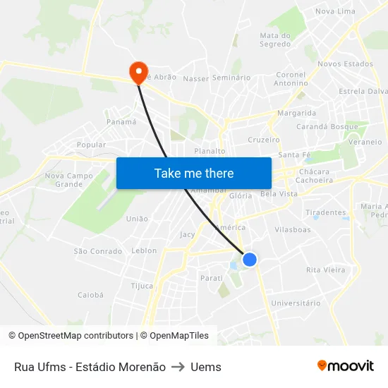 Rua Ufms - Estádio Morenão to Uems map