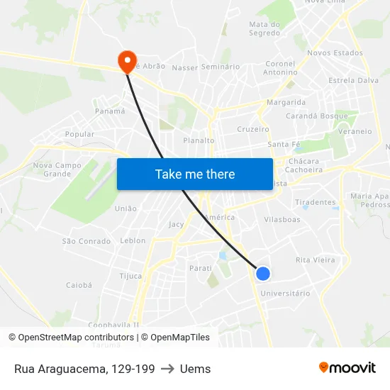 Rua Araguacema, 129-199 to Uems map
