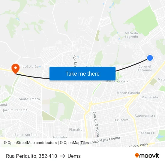 Rua Periquito, 352-410 to Uems map