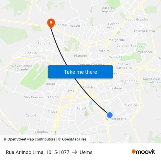 Rua Arlíndo Lima, 1015-1077 to Uems map