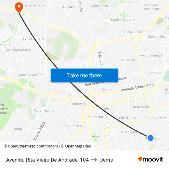 Avenida Rita Vieira De Andrade, 104 to Uems map