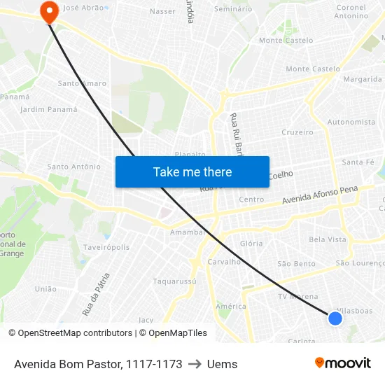 Avenida Bom Pastor, 1117-1173 to Uems map