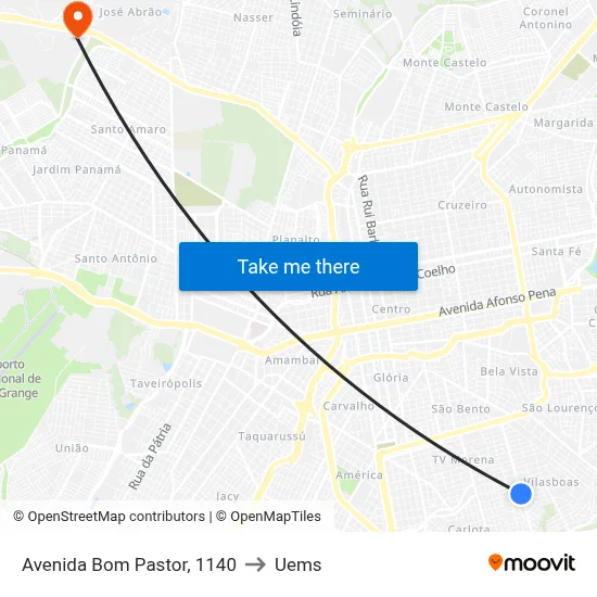 Avenida Bom Pastor, 1140 to Uems map
