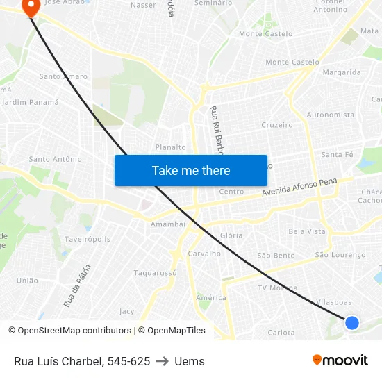 Rua Luís Charbel, 545-625 to Uems map