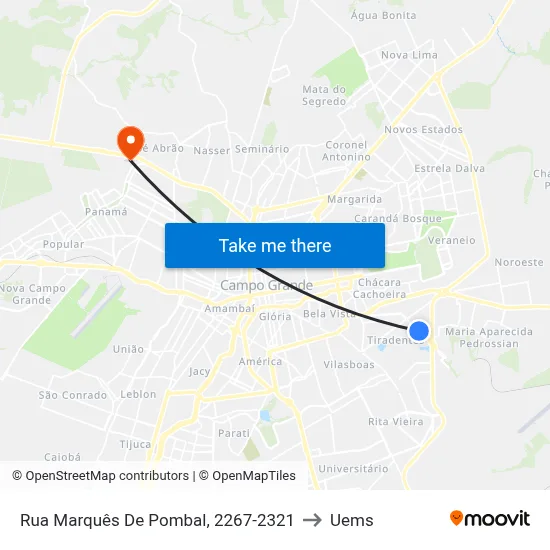 Rua Marquês De Pombal, 2267-2321 to Uems map