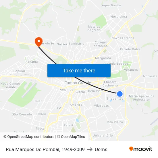 Rua Marquês De Pombal, 1949-2009 to Uems map