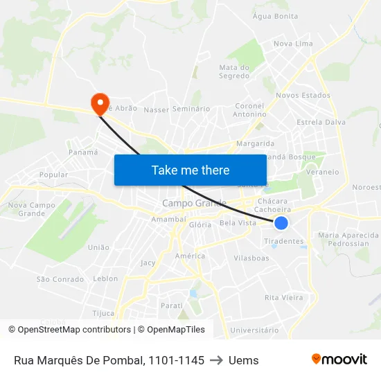 Rua Marquês De Pombal, 1101-1145 to Uems map