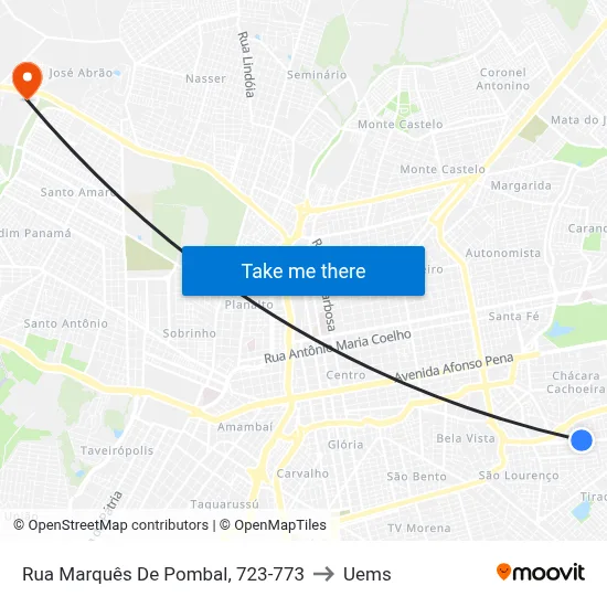Rua Marquês De Pombal, 723-773 to Uems map