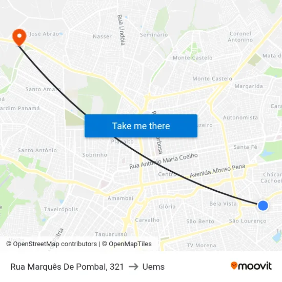 Rua Marquês De Pombal, 321 to Uems map