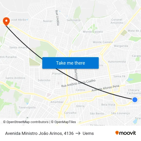 Avenida Ministro João Arinos, 4136 to Uems map