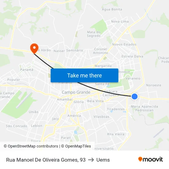Rua Manoel De Oliveira Gomes, 93 to Uems map
