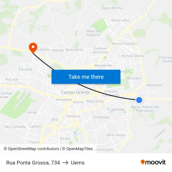 Rua Ponta Grossa, 734 to Uems map