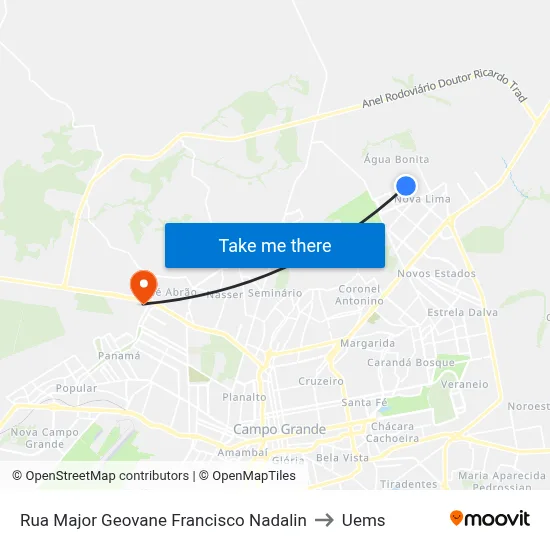 Rua Major Geovane Francisco Nadalin to Uems map