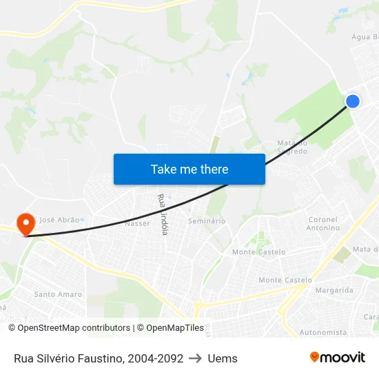 Rua Silvério Faustino, 2004-2092 to Uems map