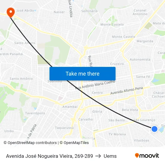 Avenida José Nogueira Vieira, 269-289 to Uems map