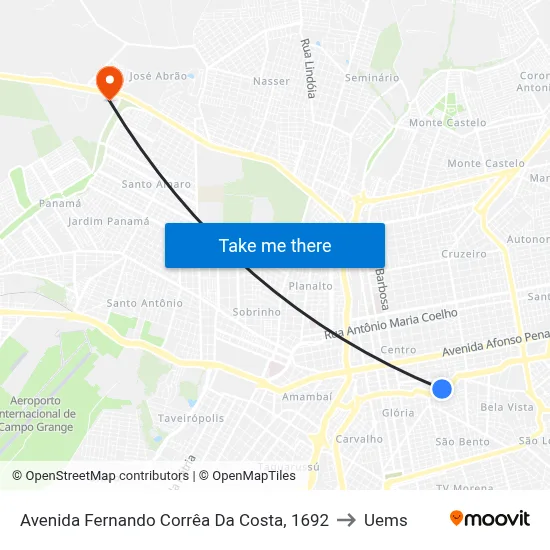 Avenida Fernando Corrêa Da Costa, 1692 to Uems map