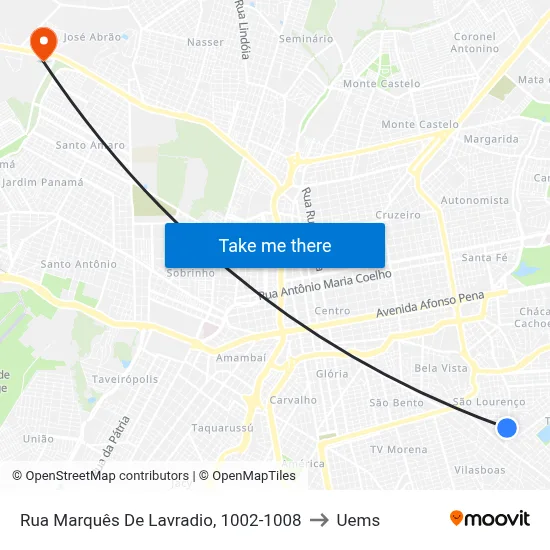 Rua Marquês De Lavradio, 1002-1008 to Uems map