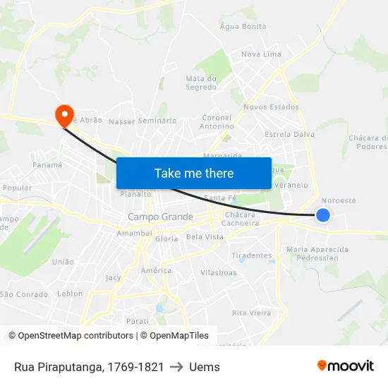 Rua Piraputanga, 1769-1821 to Uems map