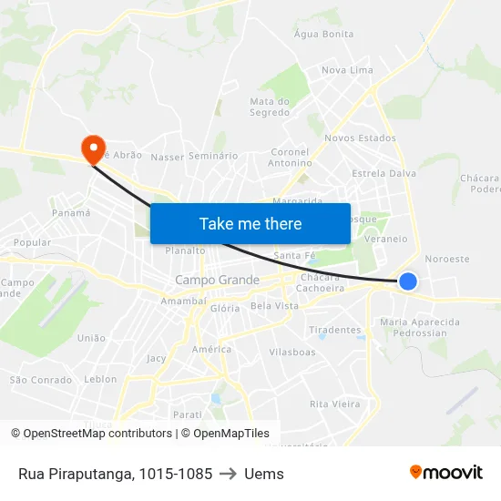 Rua Piraputanga, 1015-1085 to Uems map