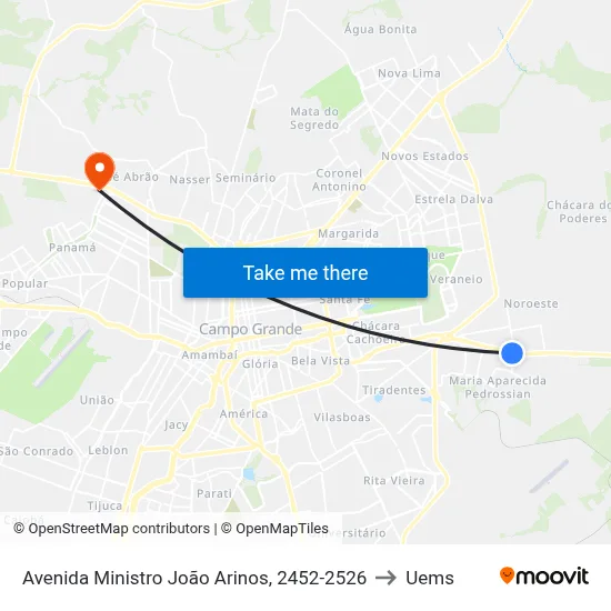 Avenida Ministro João Arinos, 2452-2526 to Uems map
