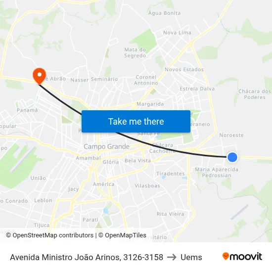 Avenida Ministro João Arinos, 3126-3158 to Uems map