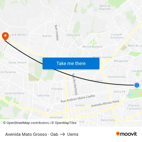 Avenida Mato Grosso - Oab to Uems map