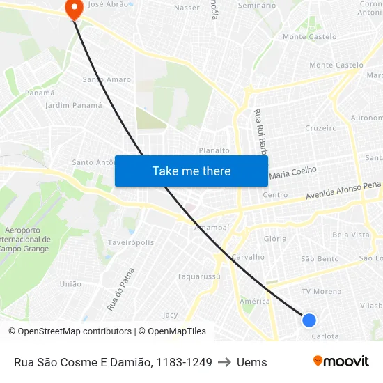 Rua São Cosme E Damião, 1183-1249 to Uems map
