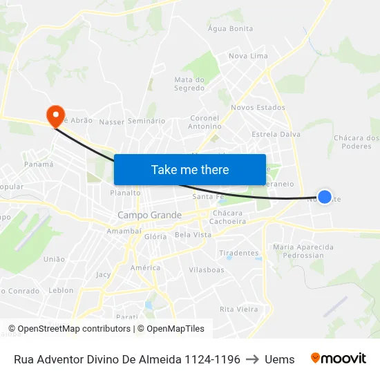 Rua Adventor Divino De Almeida 1124-1196 to Uems map